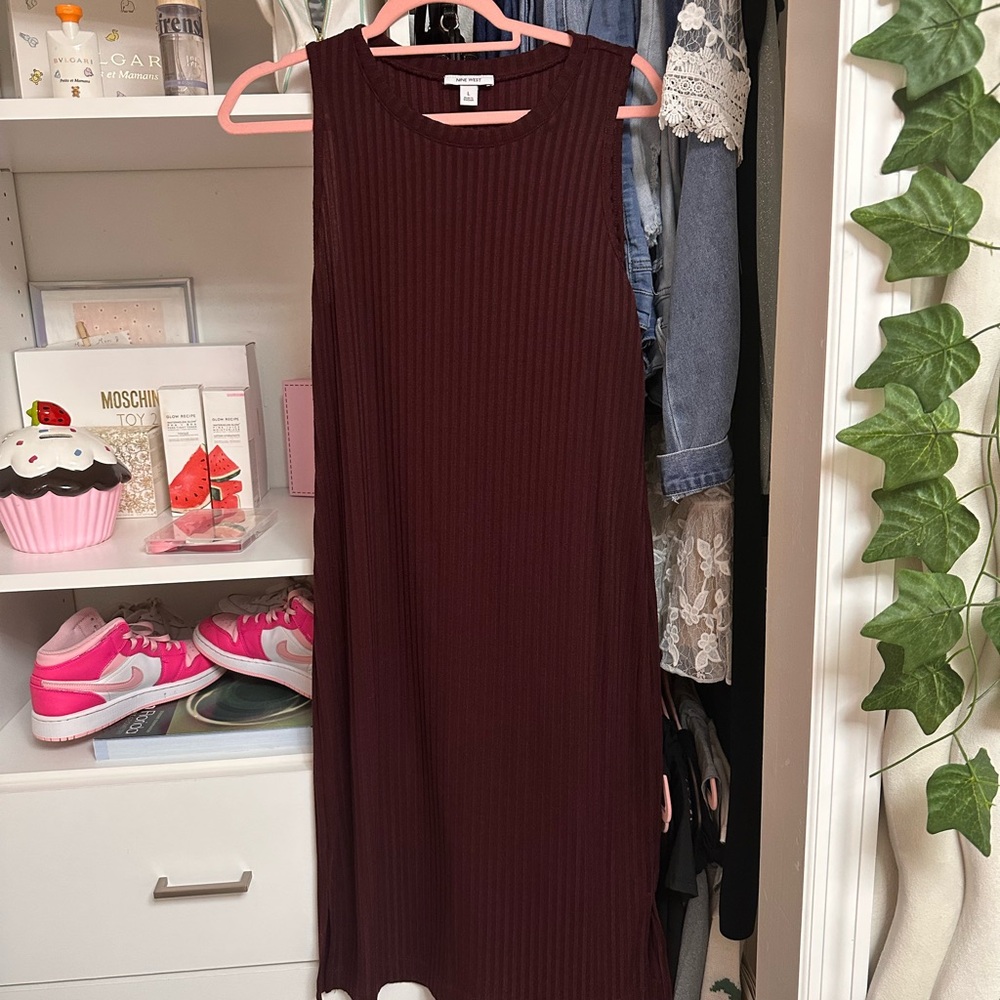 Nine West Red Sleeveless Ribbed Midi Dress